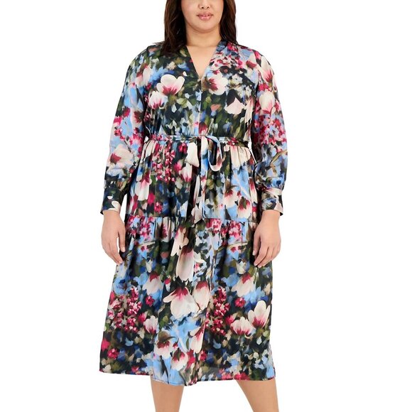 Anne Klein  Plus Size Lightweight Chiffon Floral-Print Tiered Midi Dress size 3X - Picture 1 of 5